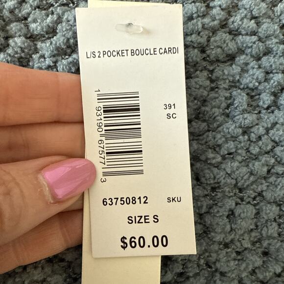 Studio B Bobeau NWT Women’s S Boho Open Front Textured Knit Cardigan Blue Granny - Picture 4 of 11